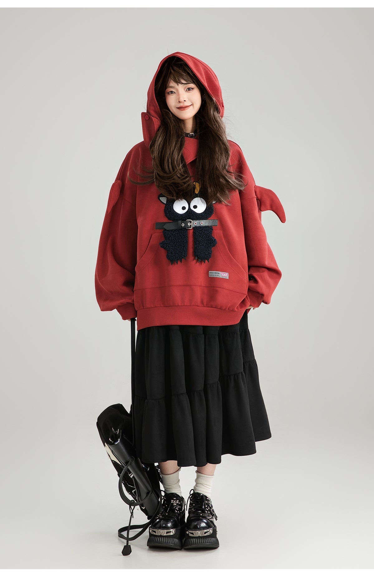 Girl Like Cartoon Embroidered Hooded Sweatshirt For Women