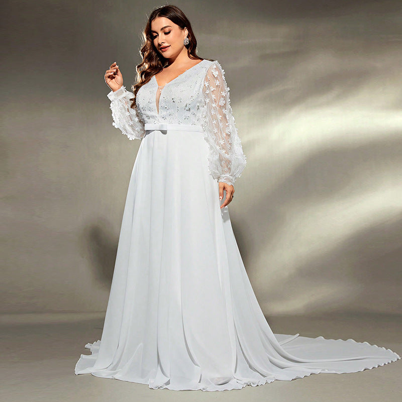 Elegant Banquet Wedding Party Waist Trimming Loose V-neck Dress