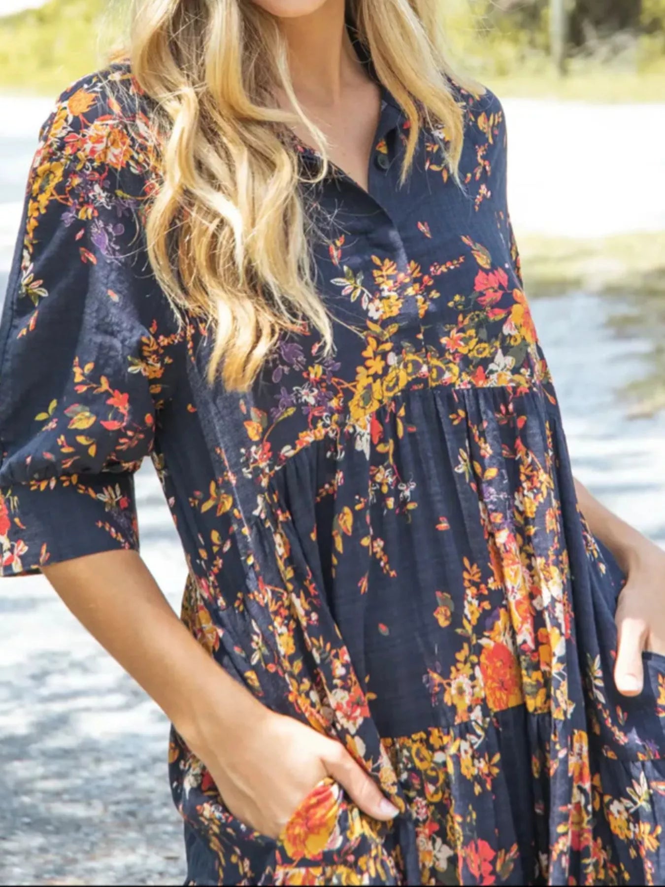 Full Size Printed Half Sleeve Midi Dress Plus Size