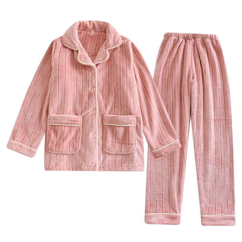 New Couple Autumn And Winter Flannel Beautiful Strip Home Wear