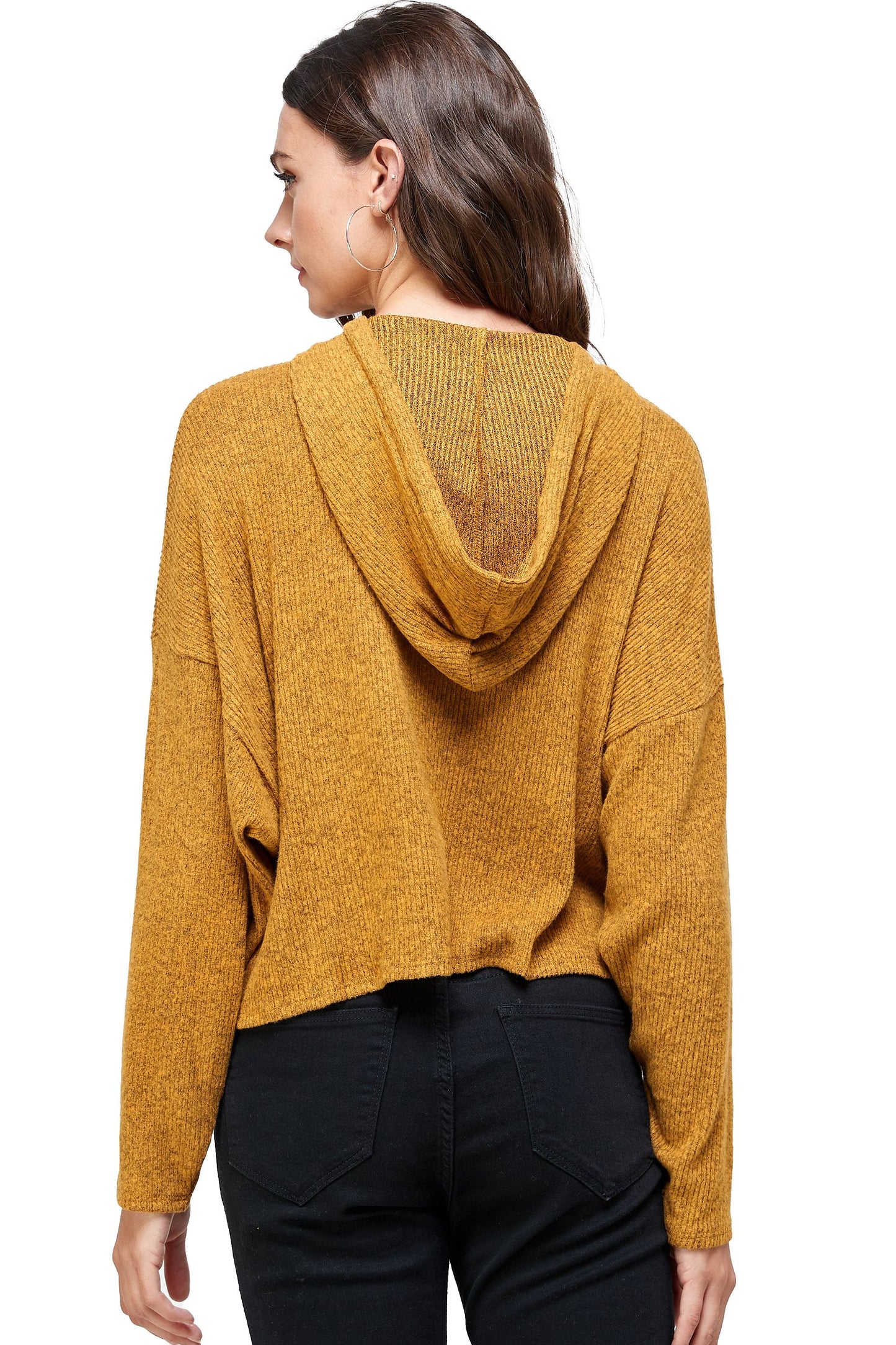 Brushed Two Tone Sweater Rib Hooded Top