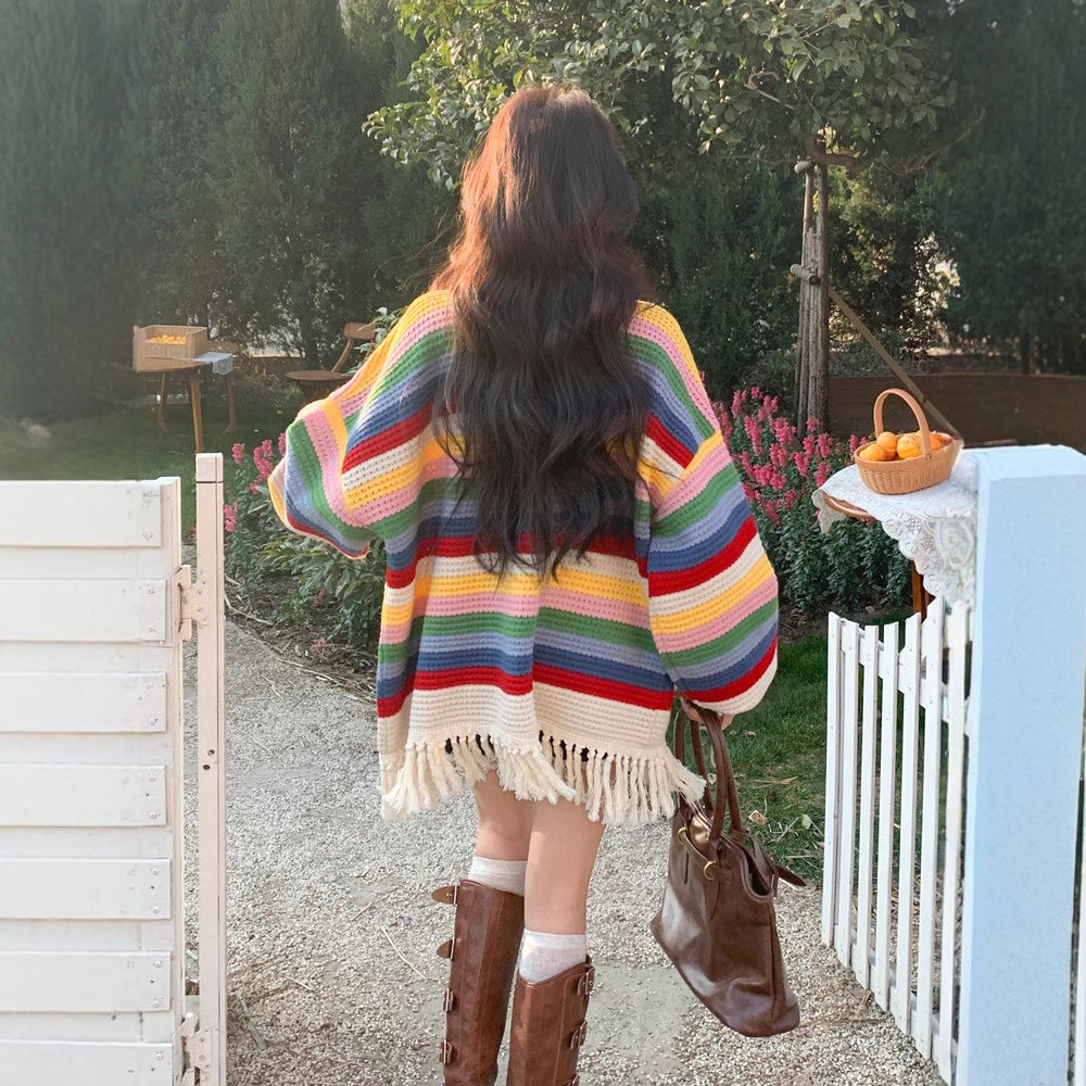 Multicolored Tassel Sweaters Cardigan For Women