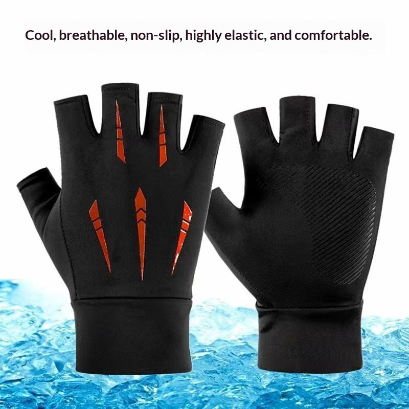 Summer Outdoor Sports Half-finger Gloves Made From Ice Silk With A Non-slip Grip