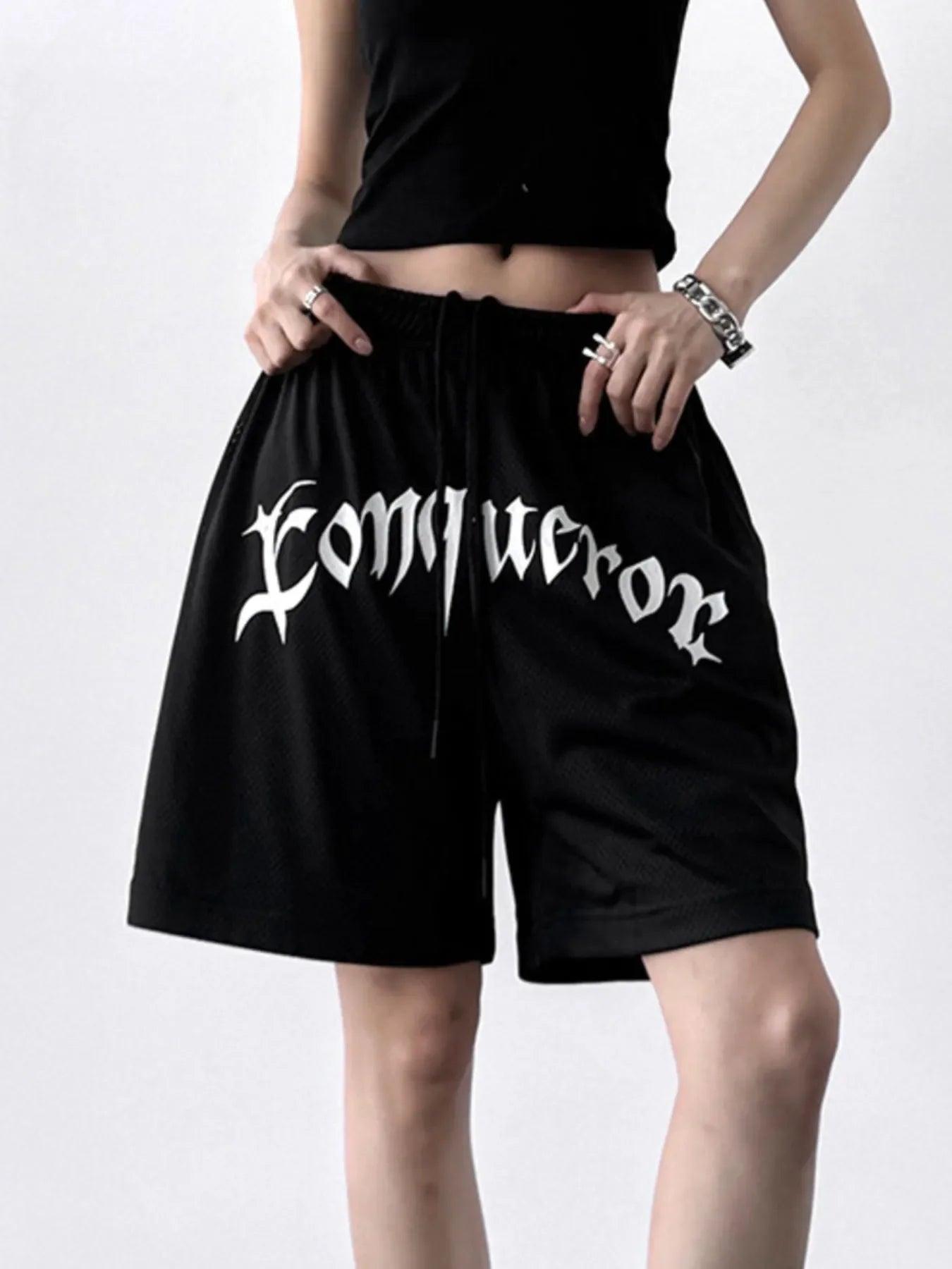 Drawstring Letter Shorts