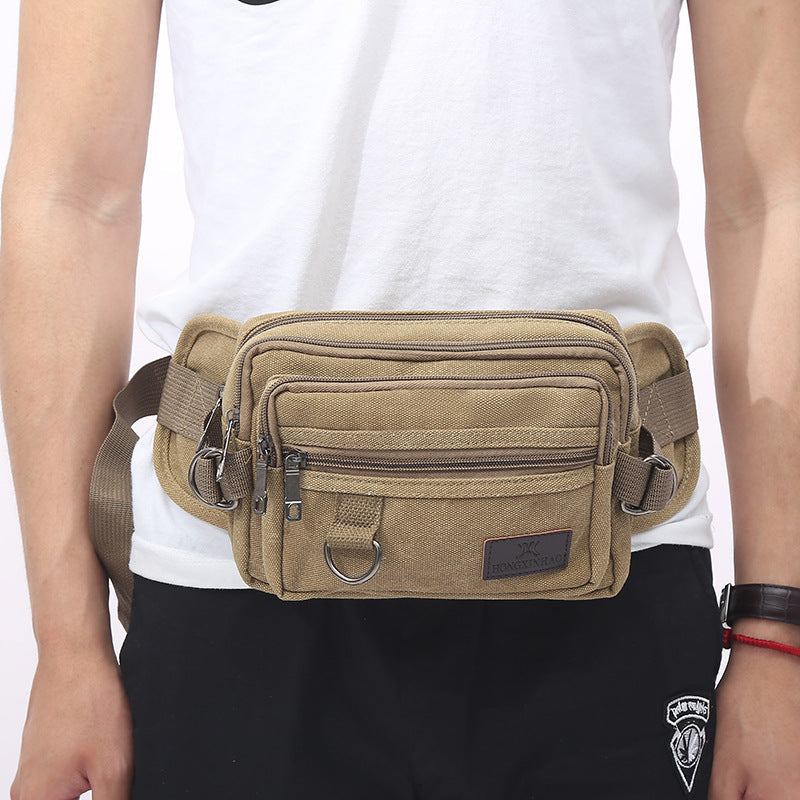 Canvas Fanny Pack with 4-Zipper Pockets