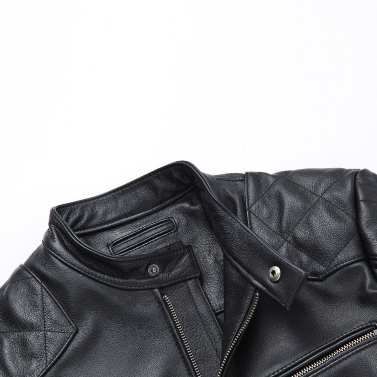 Men's Short Harley Leather Jacket, Stand Collar Casual Coat