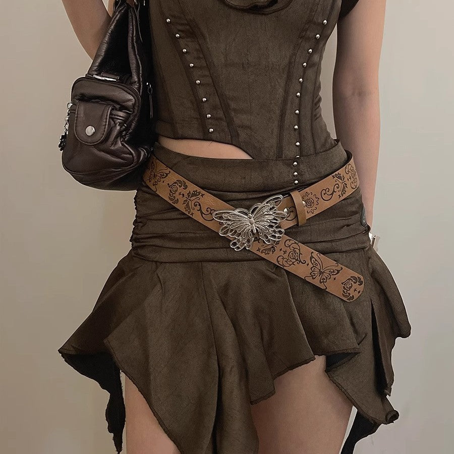 Women's Metal Butterfly Decorative Belt With Skirt And Jeans