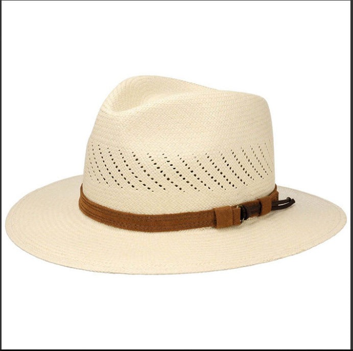 Striped Bow Flat-brimmed Jazz Straw Top Hat
