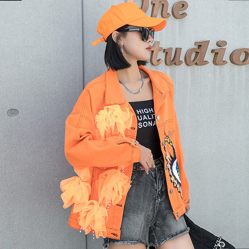 European Style 2022 Spring Autumn Sequin Denim Jacket