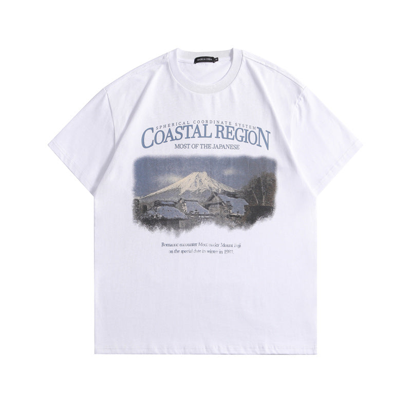 American Style Trend Distressed Printed T-shirt Couple Wear Loose Short Sleeve Top