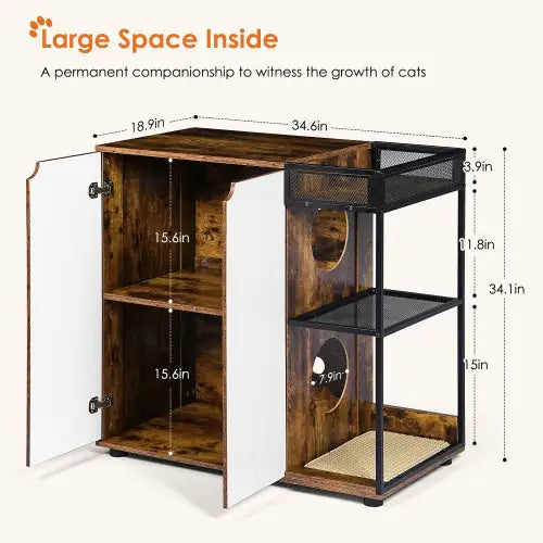 Style Loft Collection Dual Cat Litter Box Cabinet in Rustic Brown