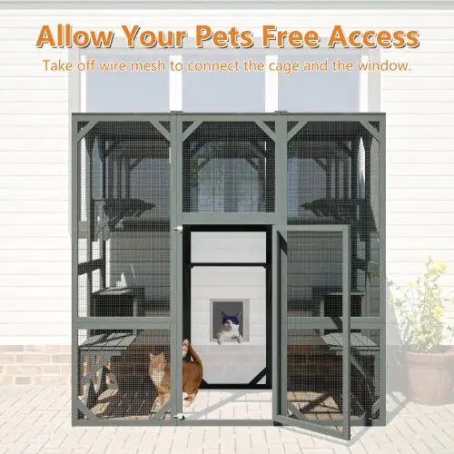Style Loft Collection Outdoor Wooden Cat Apartment with Jump Platform