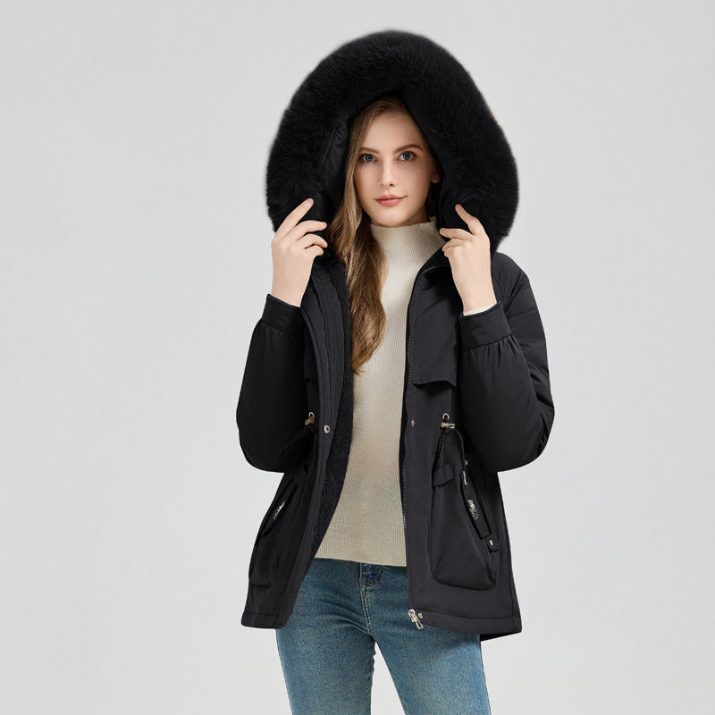 Waist Trimming Short Hooded New Big Fur Collar Coat Women's Clothing