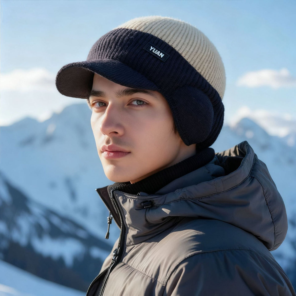 Mens Fleece-Lined Thickened Warm Knitted Hat
