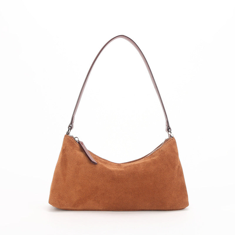 Retro Matte Top-grain Leather Niche Suede Shoulder Bag