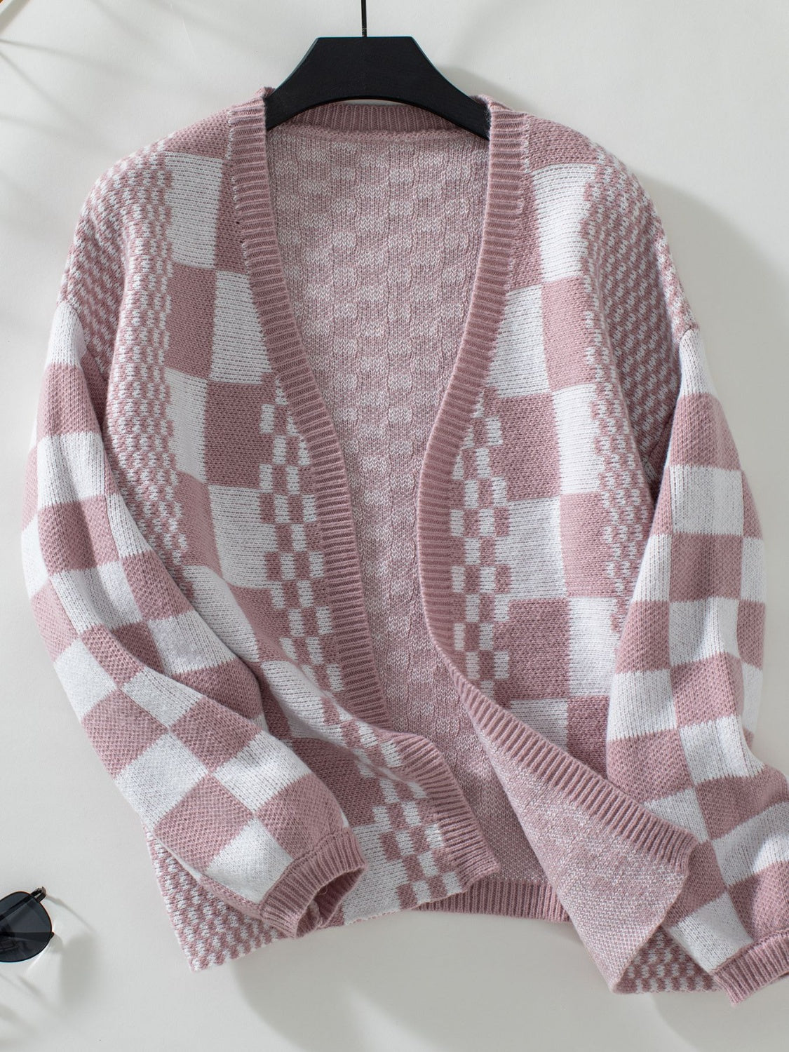Back To School Sweater - Double Take Checkered Open Front Dropped Shoulder Cardigan