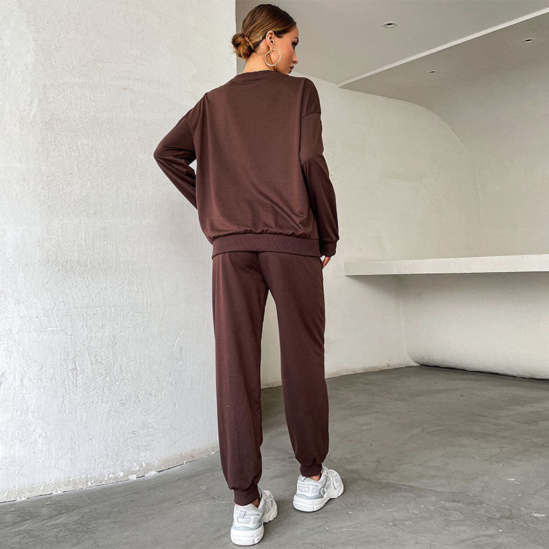 Letter-printed Two-Piece Sweatshirt Casual Sportswear Set For Women
