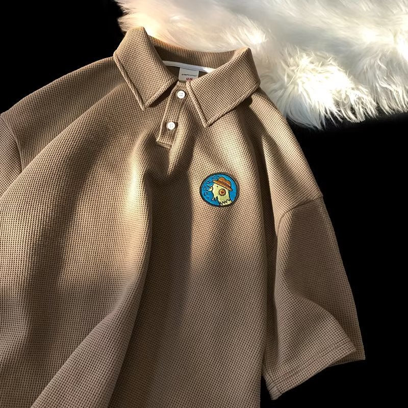 Embroidered Polo Shirt Hong Kong Style Couple Wear Lapel Half Sleeve