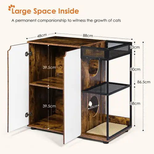 Style Loft Collection Dual Cat Litter Box Cabinet in Rustic Brown