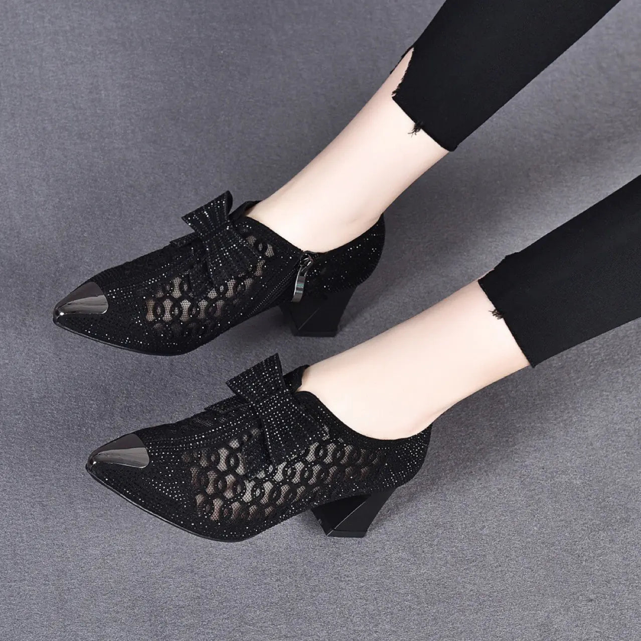 Style Loft Collection Nude Pointed Bow Tie Zipper Heel Shoes