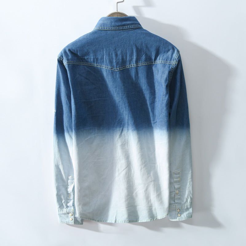 Men's Gradient Color Denim Shirt Jacket with Pockets