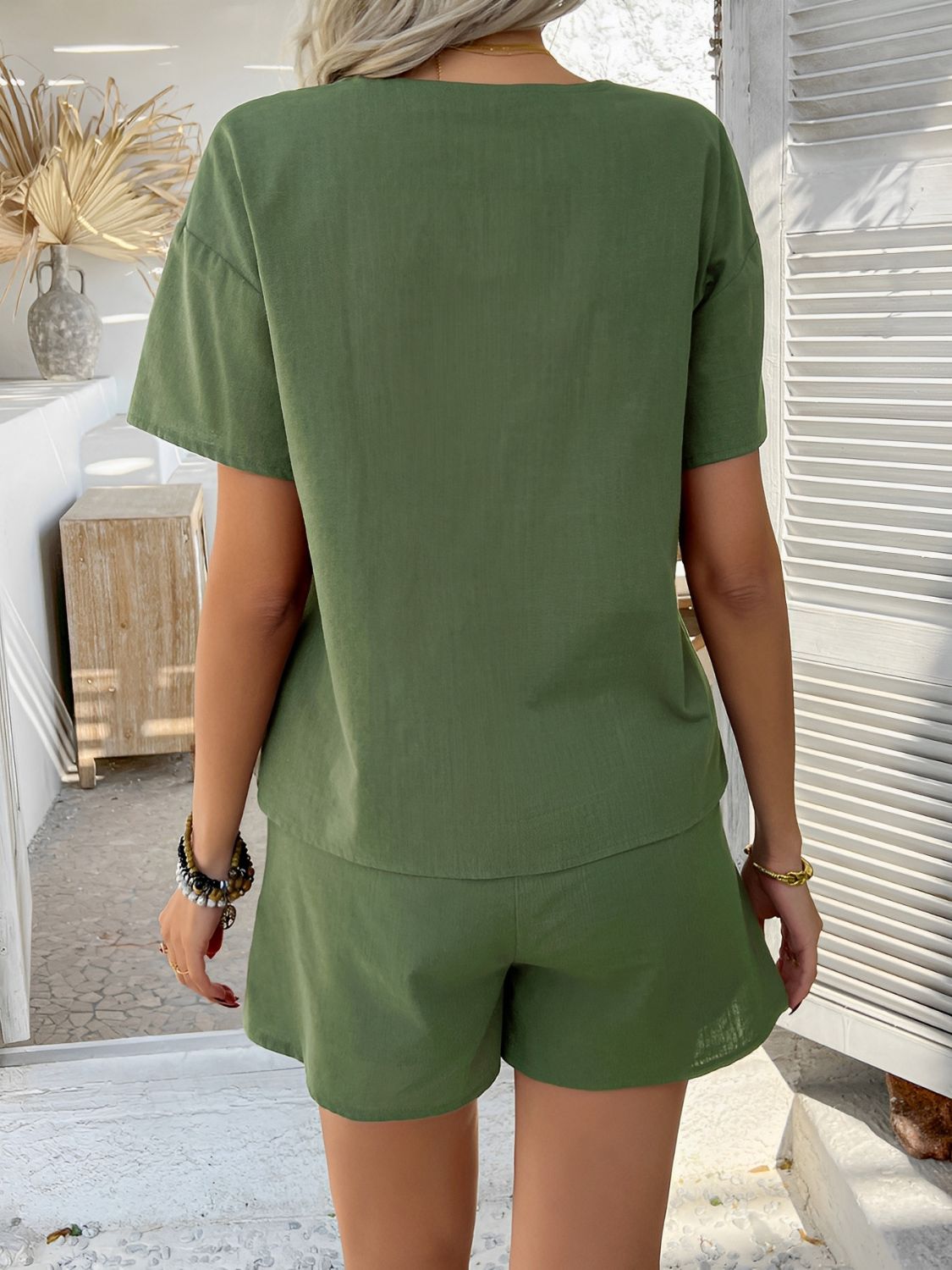 Devine Tied V-Neck Short Sleeve Top and Shorts Set