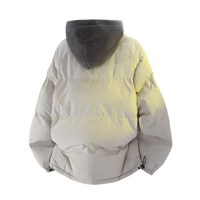 Mens Winter Loose, Padded Fleece Jacket With A Fake Two-Piece Design For Warmth