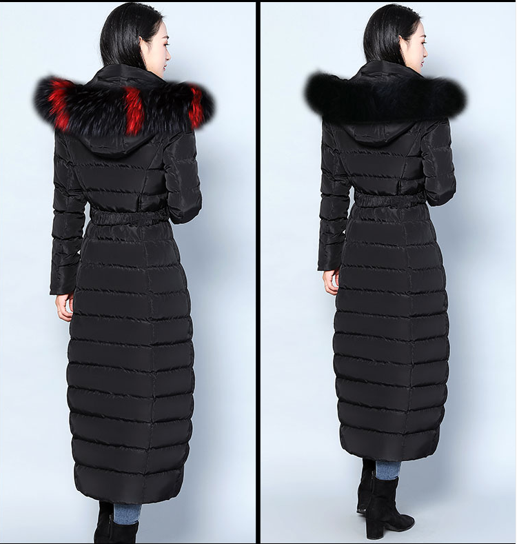 Fashionable Long Thick Solid Color Down Jacket with Fur Collar