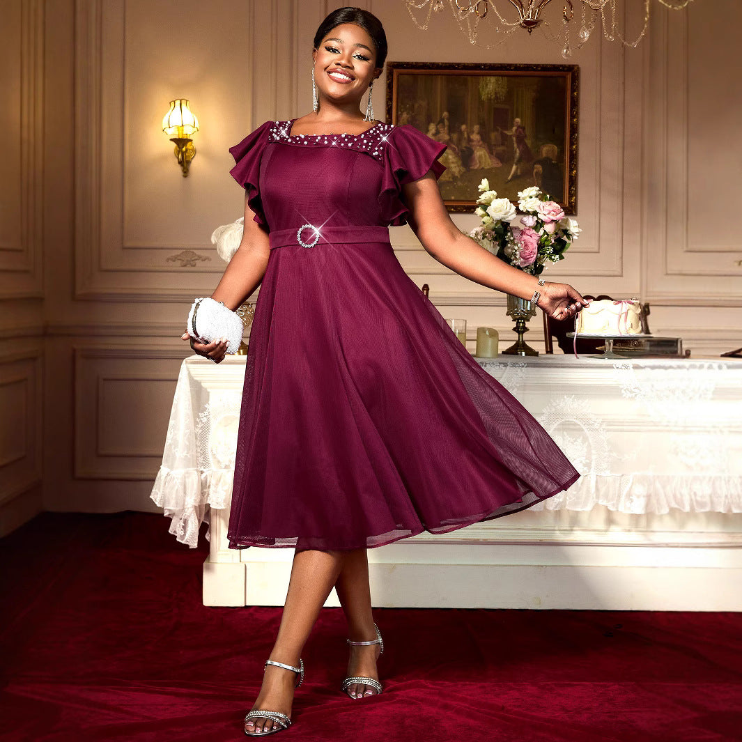 Summer Mesh Butterfly Sleeve Ruffles Party Wedding Guest Elegant Dress
