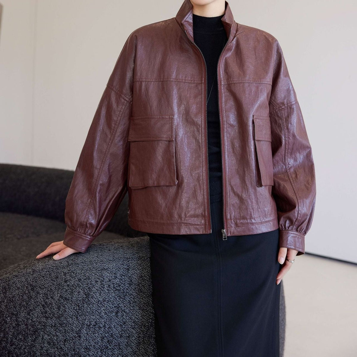 Women's Leather Top Loose All-matching European And American Style Short Coat