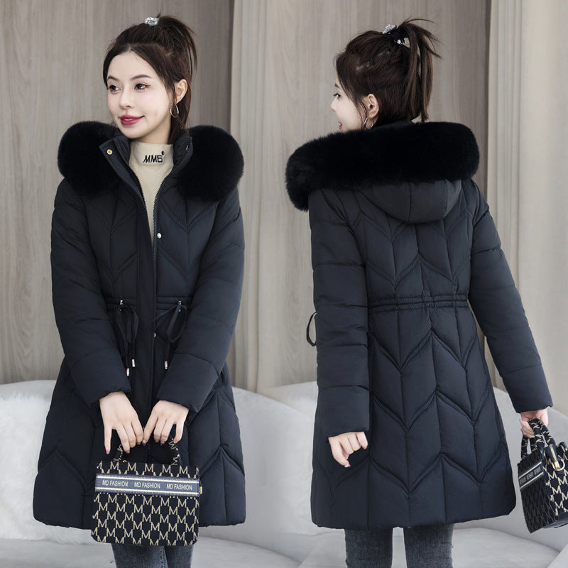 Large Fur Collar Coat Mid-length Thickened Cotton Jacket