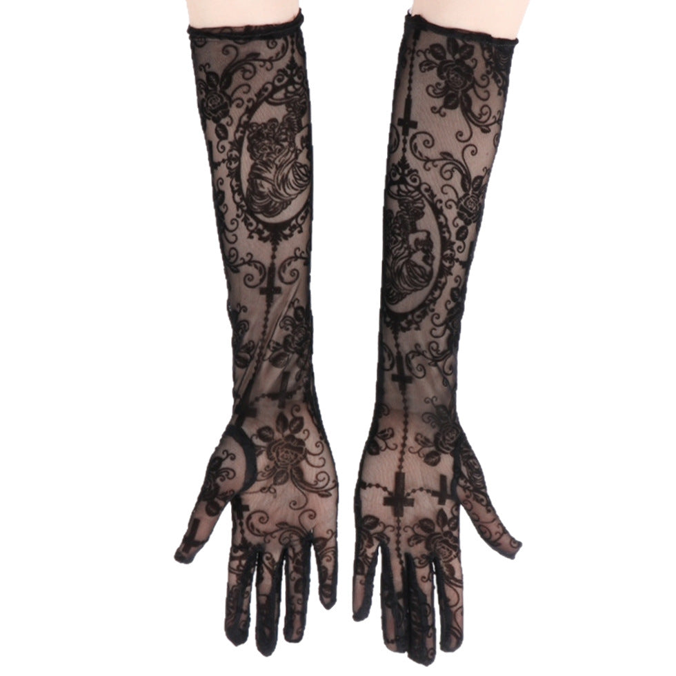 Sexy Lace Long Gloves Dark Skull Halloween Costume Accessories