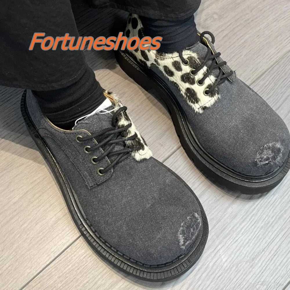 Shallow Patchwork Round Toe Retro Style Platform Shoes