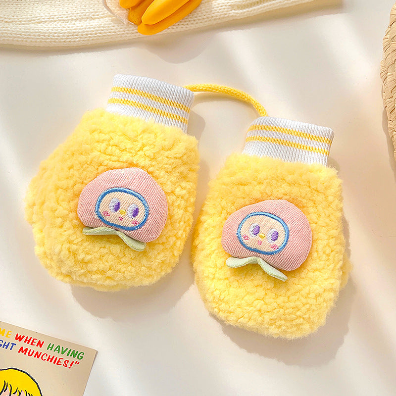 Thicken Five Finger Flip Mittens Baby Gloves For Autumn And Winter