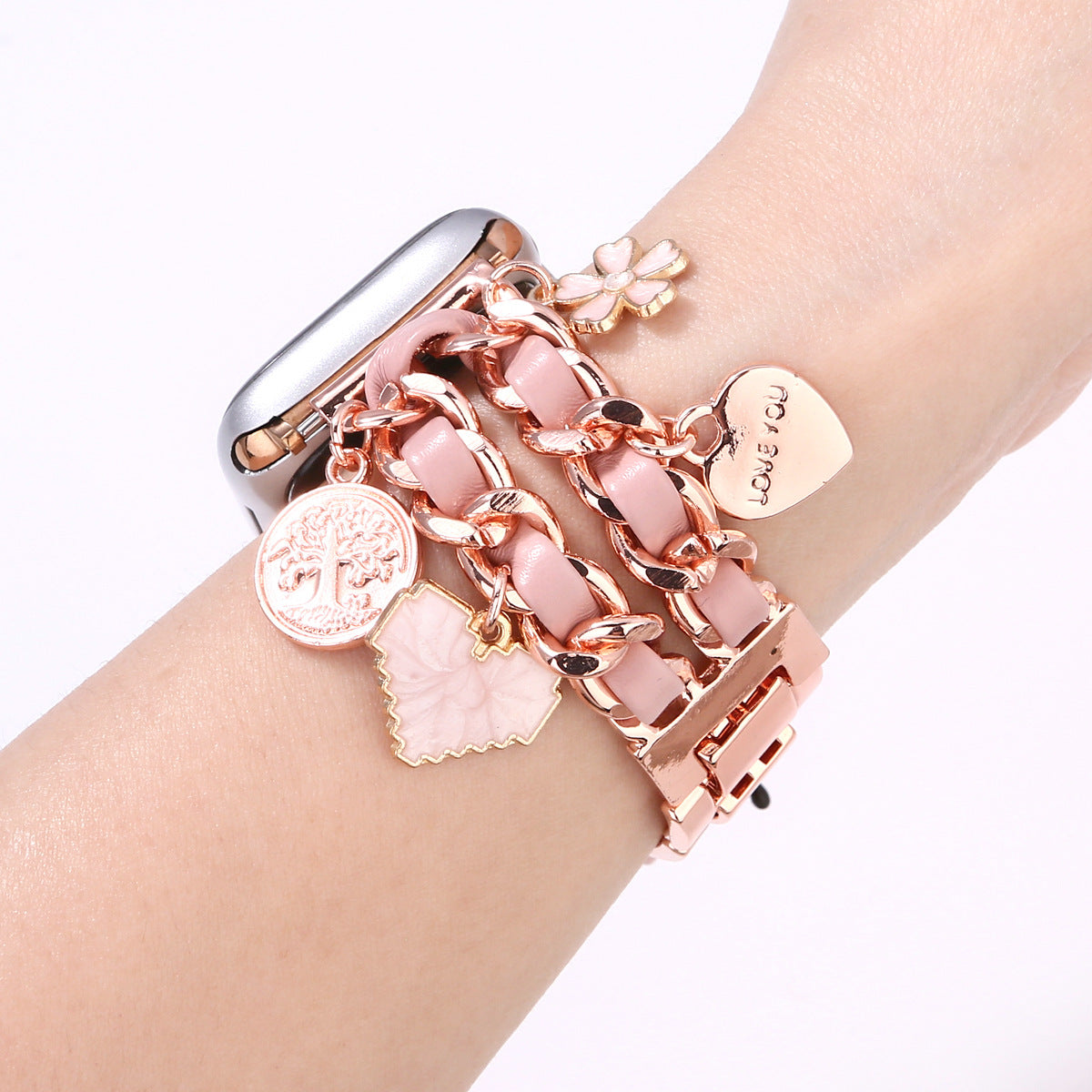 Suitable For Iwatch9 Watch Strap, Small Fragrant Style Iwatchs10 Generation Leather Chain Metal Bracelet