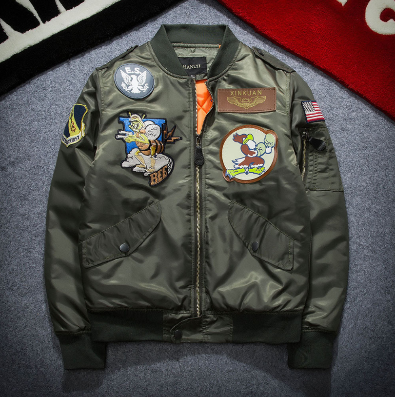 Embroidered Pilot Jacket with Badges - Hip Hop Couples’ Wear