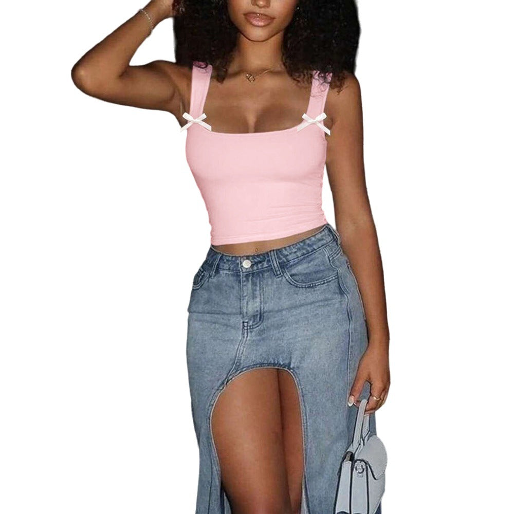 Bow-decorated Camisole For Women Cropped Style