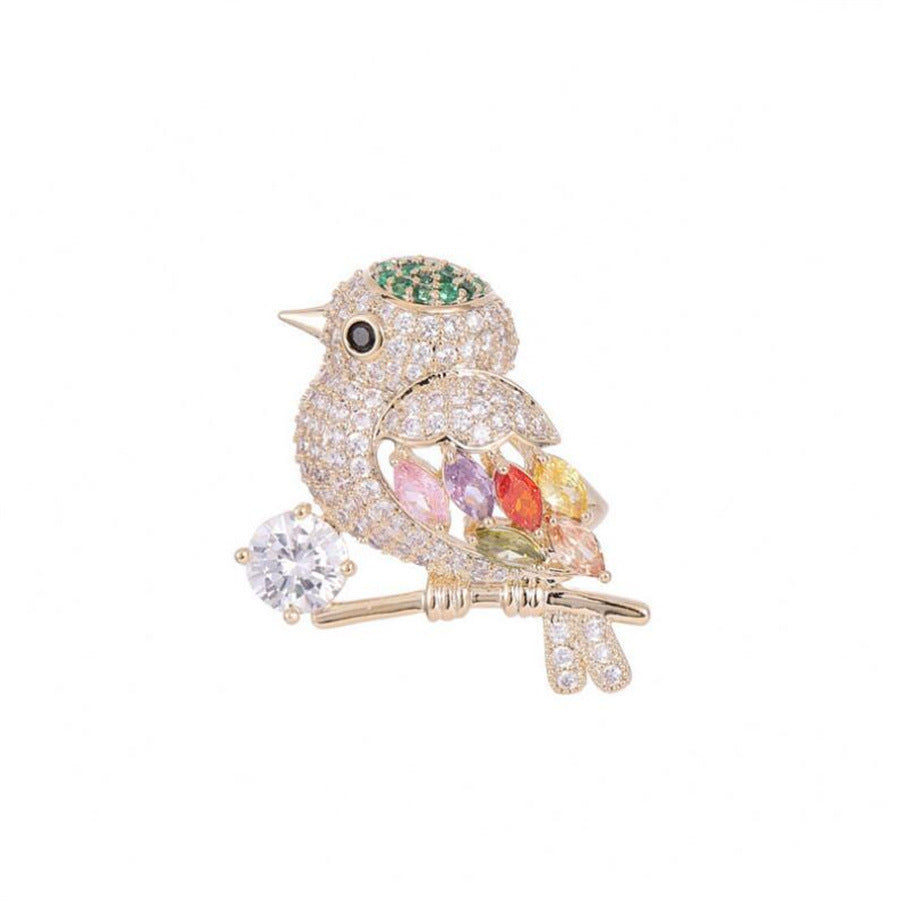Full Diamond Animal Magpie Bird Brooch