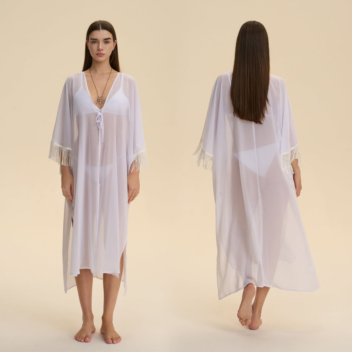 Chiffon Tassel Blouse Robe, Loose-fitting Sheer Sleepwear