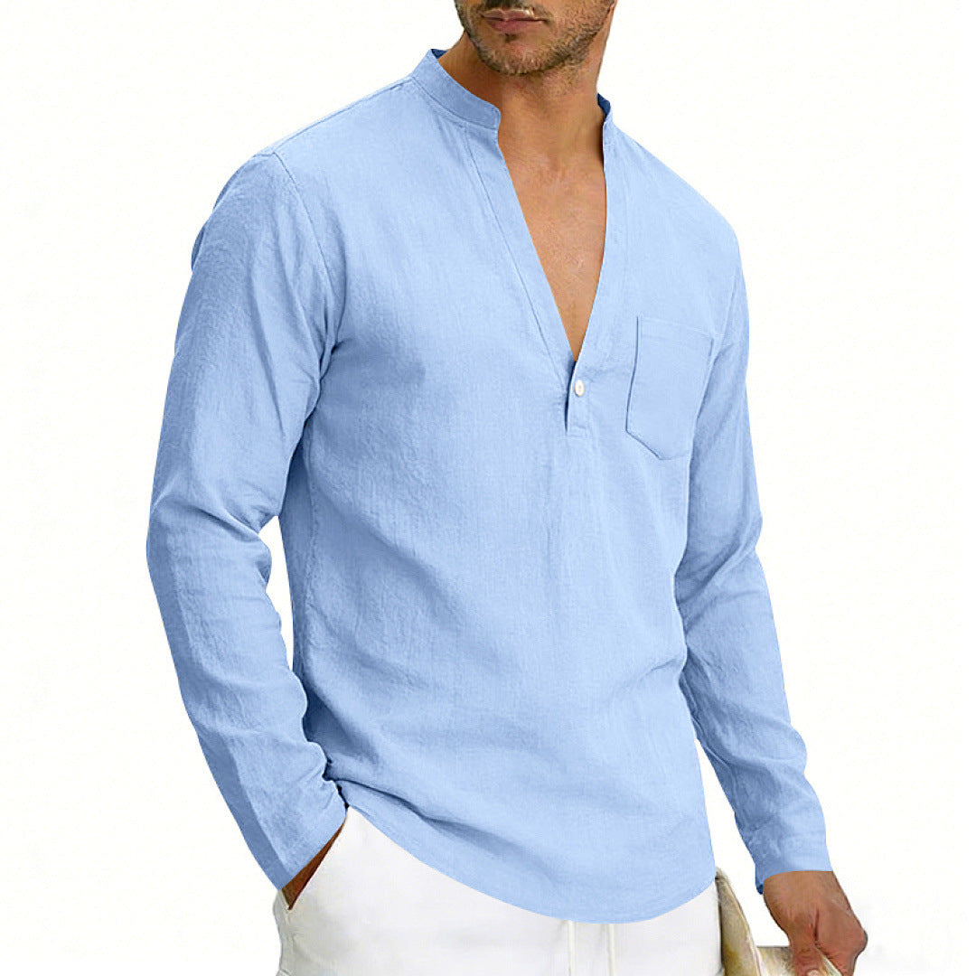 SpringAutumn Loose Linen Men's Casual Breathable Long-Sleeve