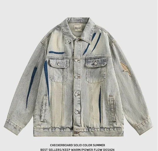 Style Loft Collection Harajuku Mask Washed Embroidered Denim Jacket