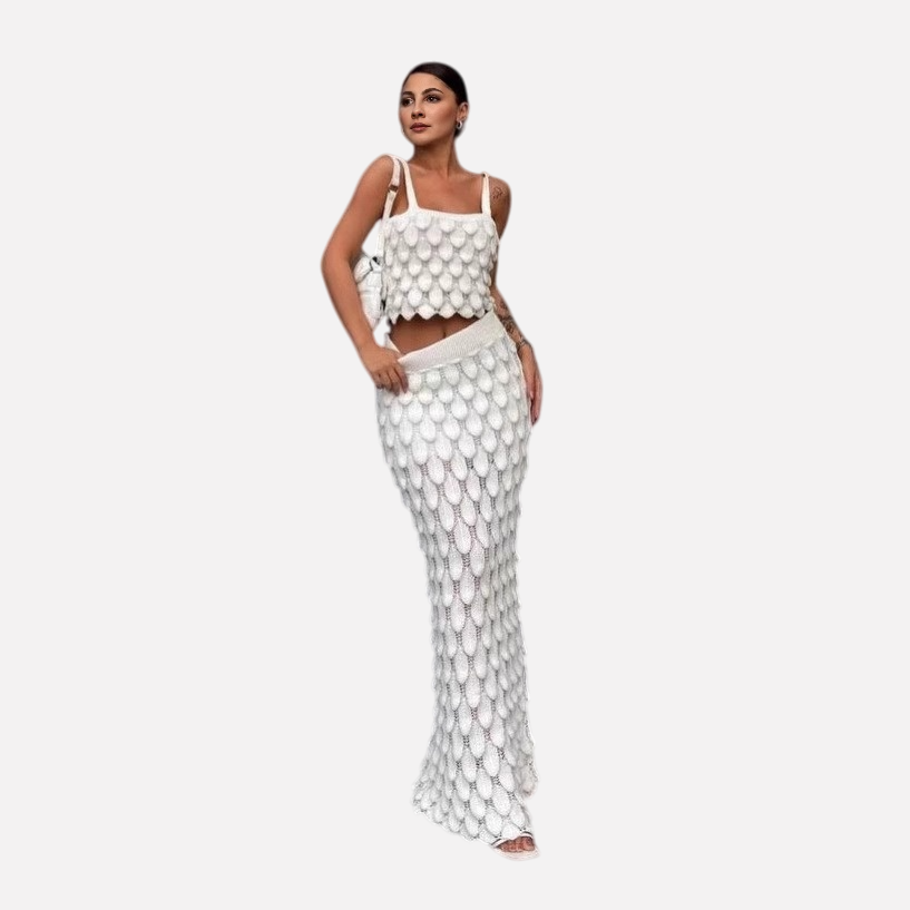 Fashion suspender two-piece scale skirt set