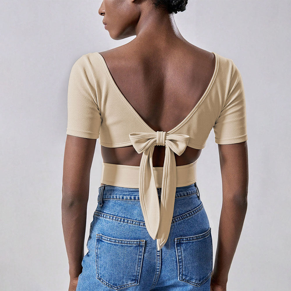 Cropped Midriff-baring Design Short-sleeve Top