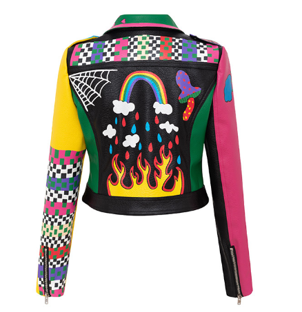 Trendy Color-blocked PU Leather Jacket for Women