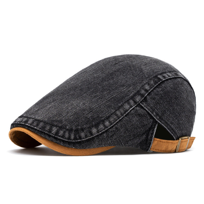 Men's Leisure Washed-out Denim Contrast Color Beret