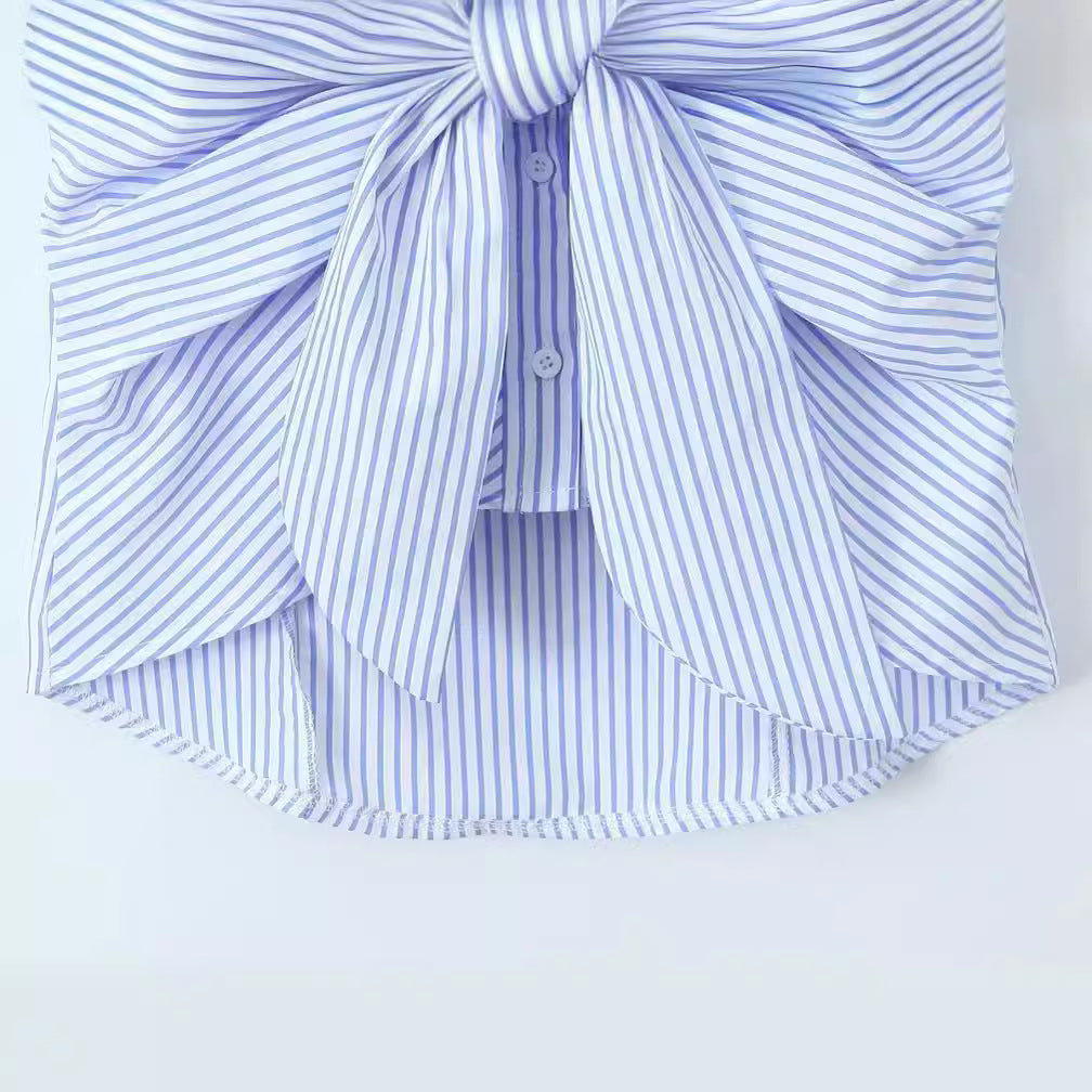 Halter-neck Knotted Striped Top For Women