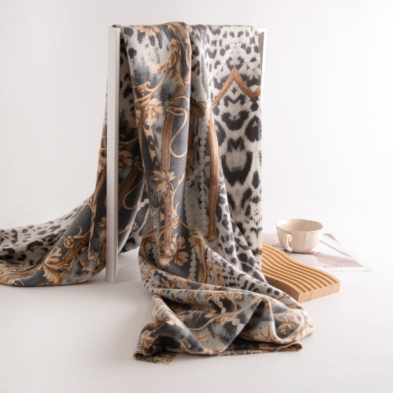 Leopard Print Artificial Cashmere Scarf Women's Warm Scarf Winter