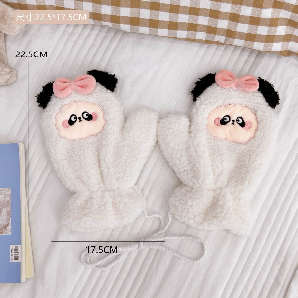 Plush Gloves Fleece-lined Thick Windproof Warm Plush Full Finger Halter