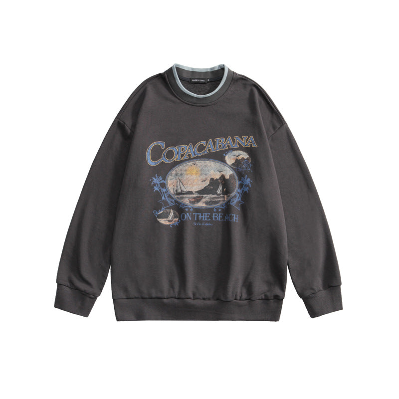Japanese Retro Niche Design Round Neck Sweater Couple Wear