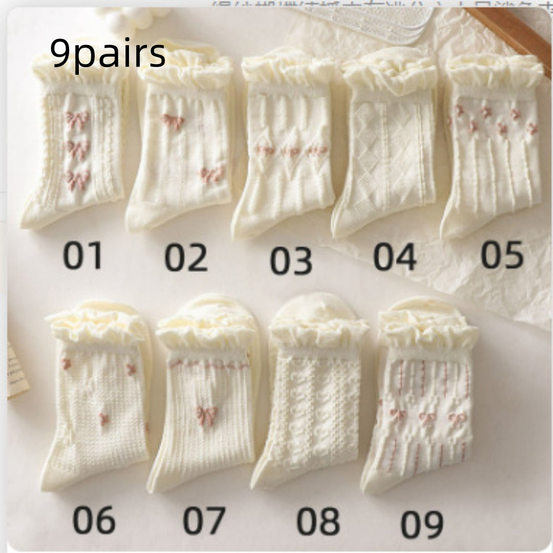 White Lace-trimmed Mid-calf Thin And Cute Japanese-style School Stockings